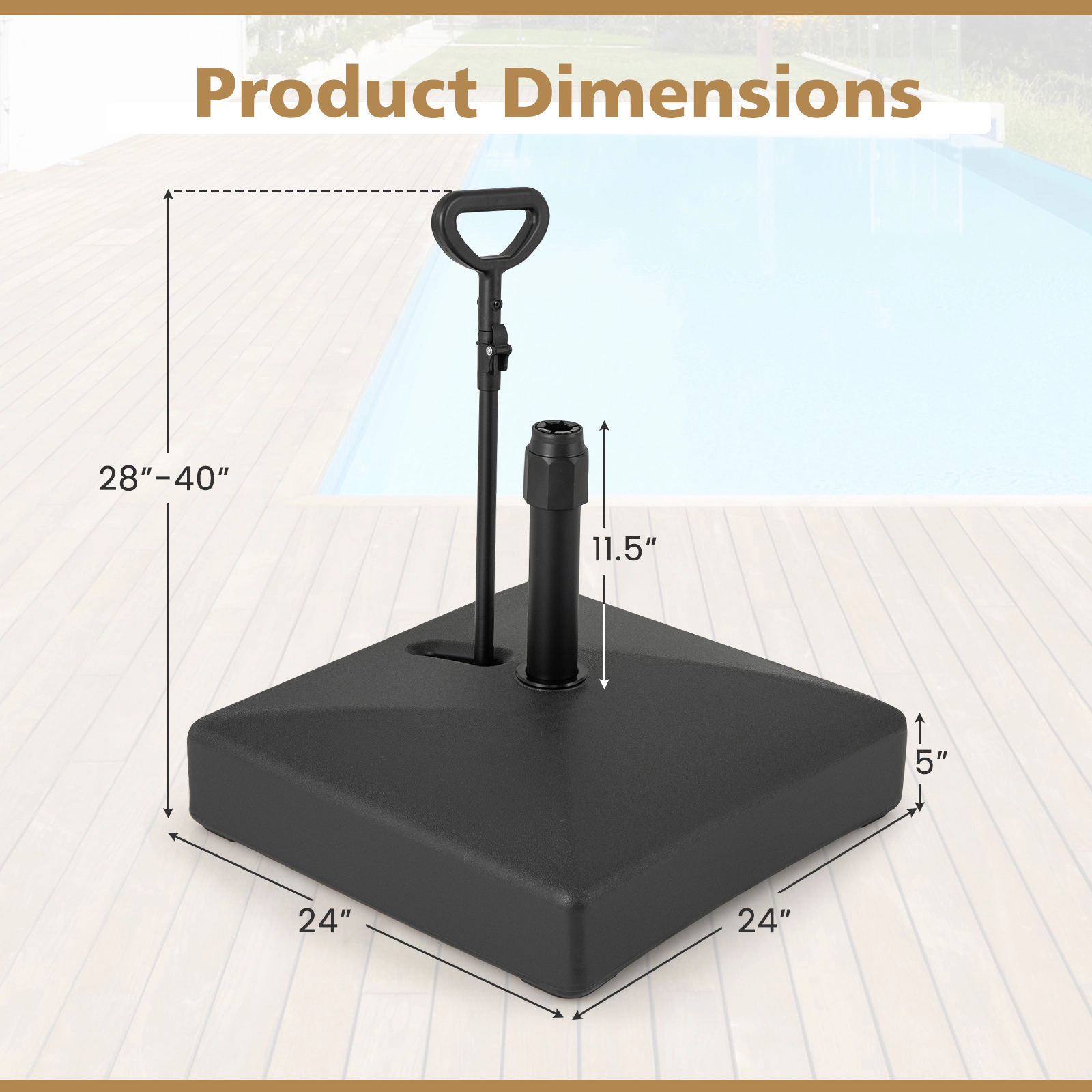Slickblue HDPE Mobile Umbrella Base with Retractable Handle and Locking Wheels