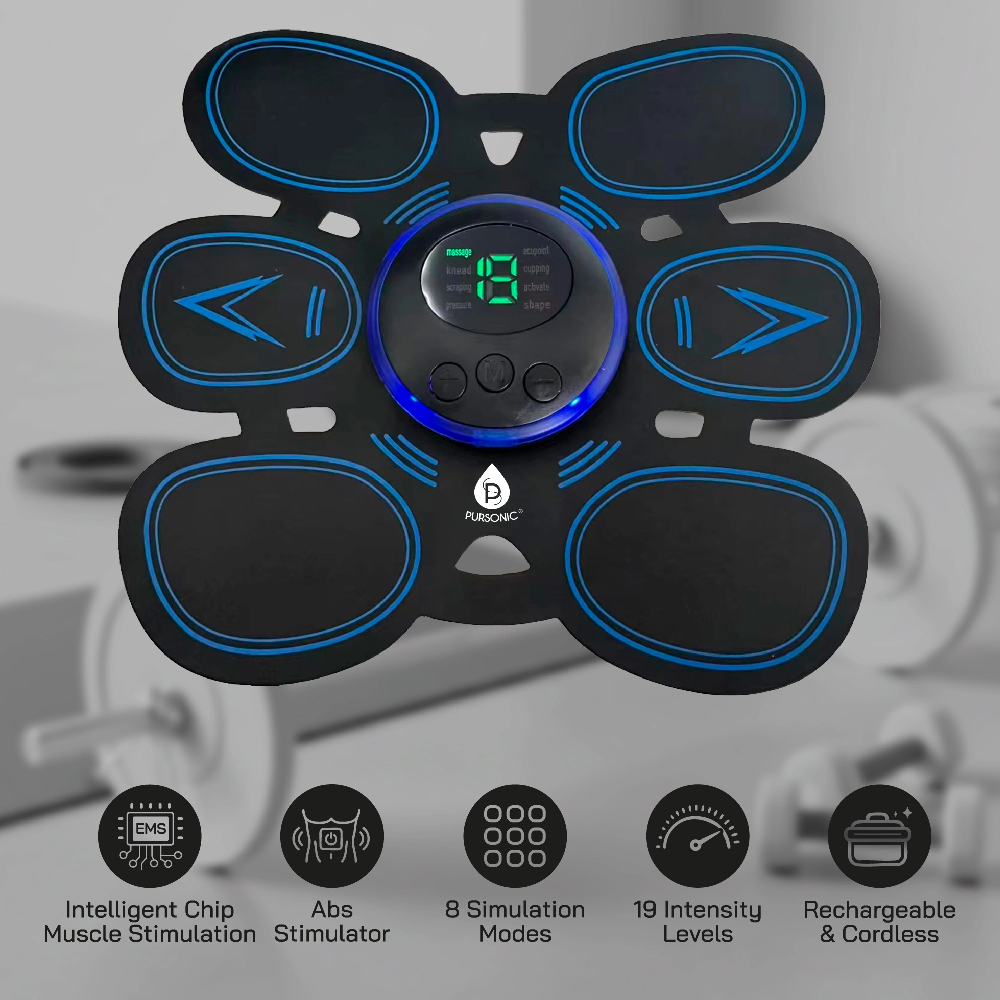Pursonic Unisex Fitness Muscle Toning Device: Rechargeable Abdominal Muscle Toner & Massager