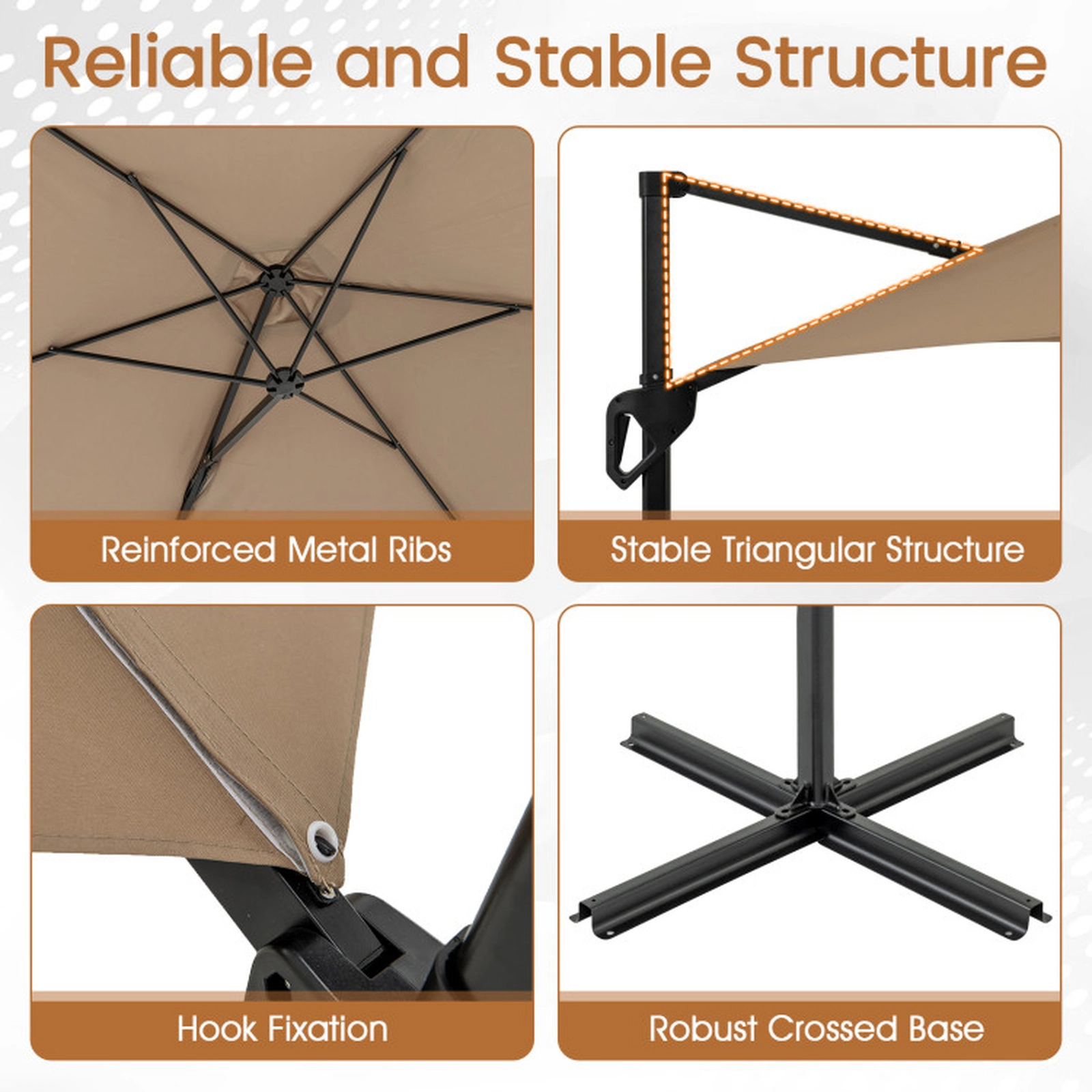 SUGIFT Vented Cantilever Patio Umbrella with Sun-Protective Canopy 9-ft Canopy Brown