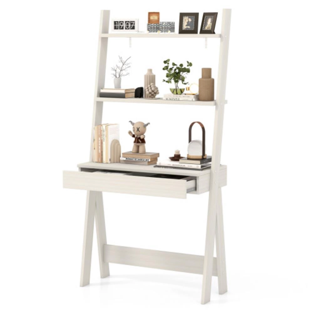 Hivvago Ladder Shelf Desk Bookcase with Countertop  Drawer and 2 Shelves