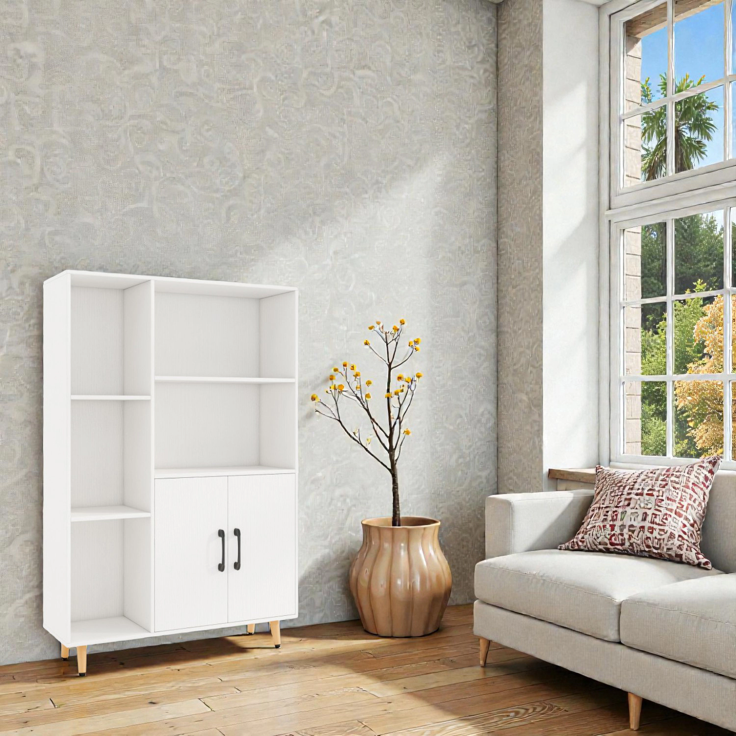 Hivvago Modern Standing Storage Cabinet with 5 Shelves and Enclosed Doors