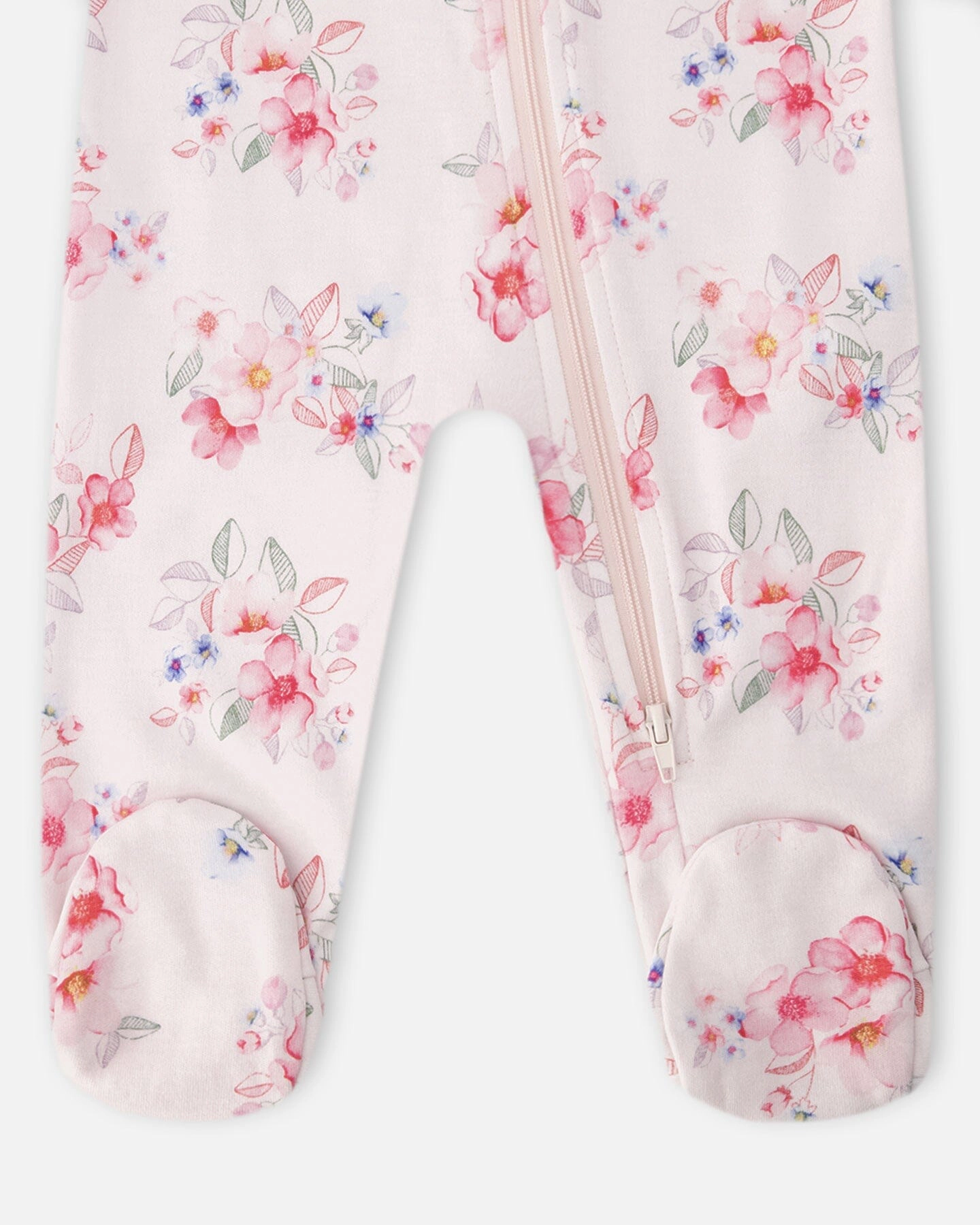 Deux par Deux Girls Organic Cotton Full-Length Zip Floral Print One-Piece Pyjama