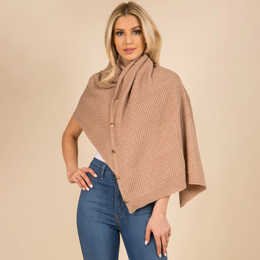 TRUEDAMES Women Convertible Button Up Waffle Knit Shawl Cape Poncho