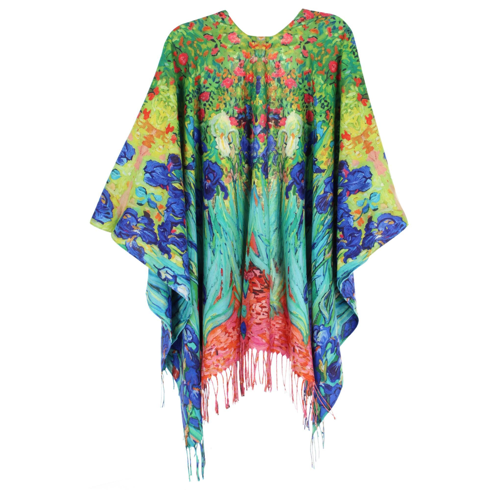 The Magic Scarf Company Women's Van Gogh Irises Print Ruana Shawl Cape