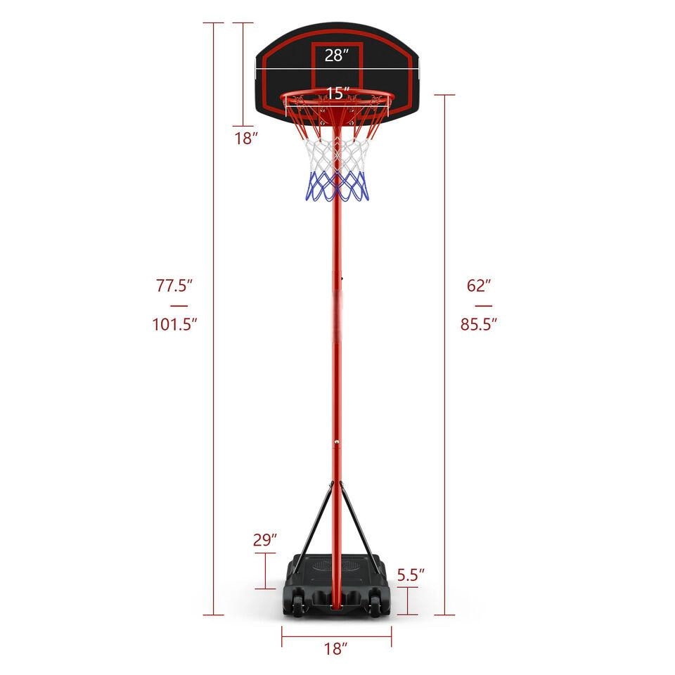 SUGIFT 5.5-ft to 7.5-ft 5-Level Adjustable Portable Basketball Hoop with 2 Wheels and Fillable Base