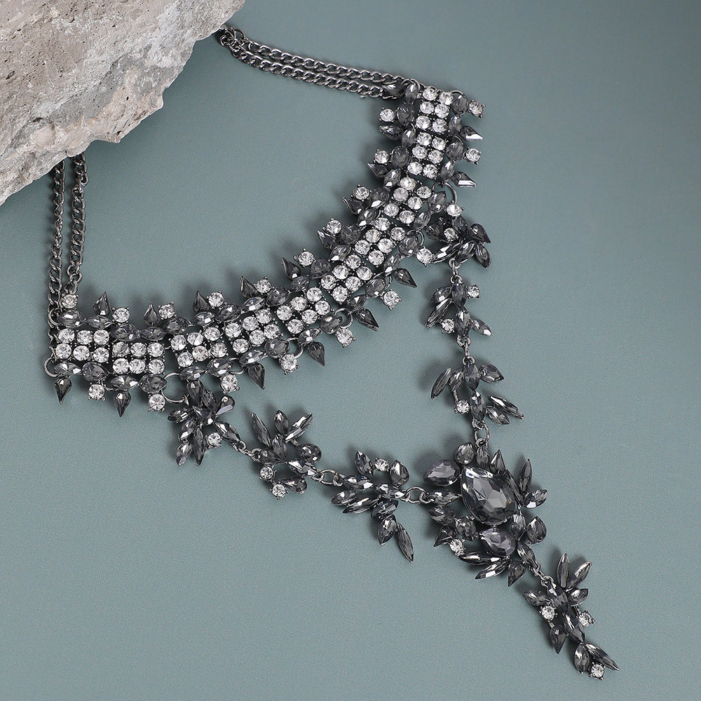 SOHI Women's Crystal Silver Maxi Drop Necklace