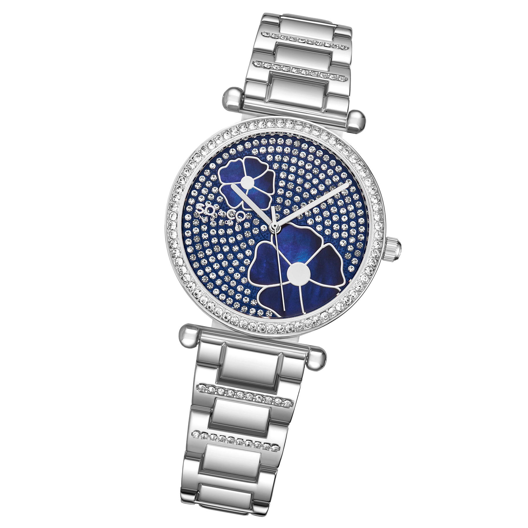 SO&CO Madison 5582 36mm Crystal Studded Watch with MOP Flower Accents
