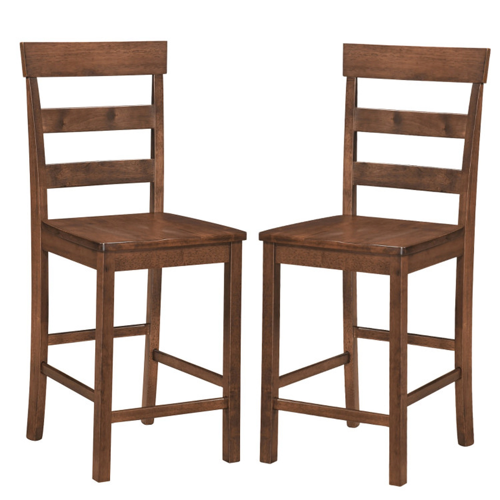 SUGIFT 24-in Counter Height Rubber Wood Bar Stools Set of 2 with Backrest and Footrest 330-lb Seat Capacity Brown