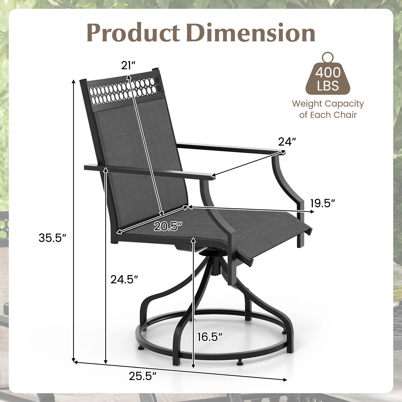 SUGIFT Gray Swivel Heavy Duty Metal Frame and Armrests Set of 2 Patio Dining Chairs