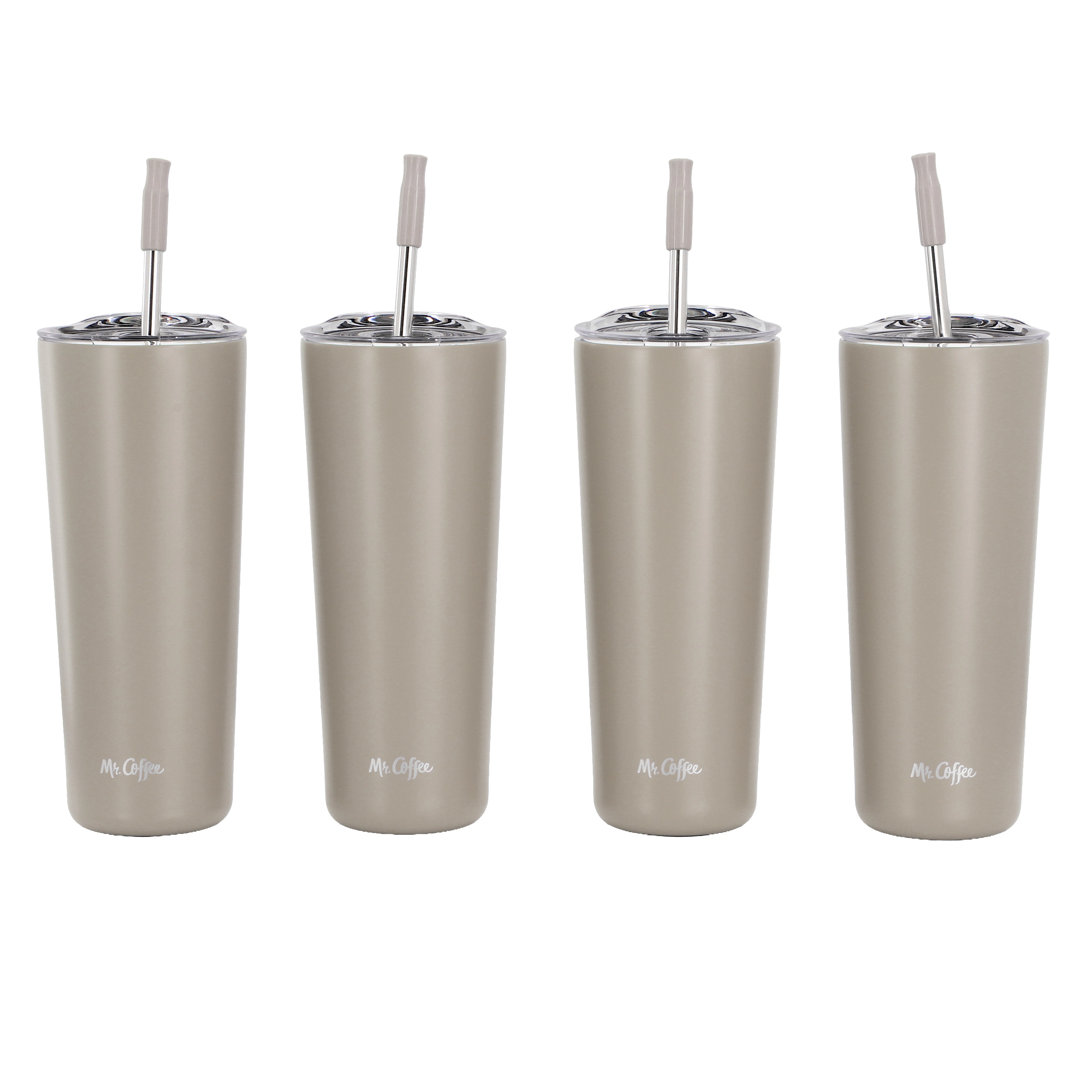 Mr. Coffee Java Quest 4 Piece 23 oz Stainless Steel Tumbler Set with Lids and Straws Teal