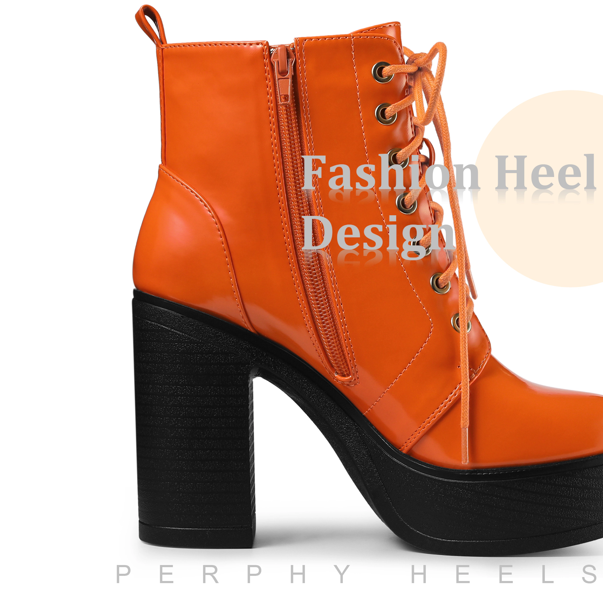 BLISSFUL STEP Women Faux Leather Lace-Up Platform Chunky Heel Combat Boots