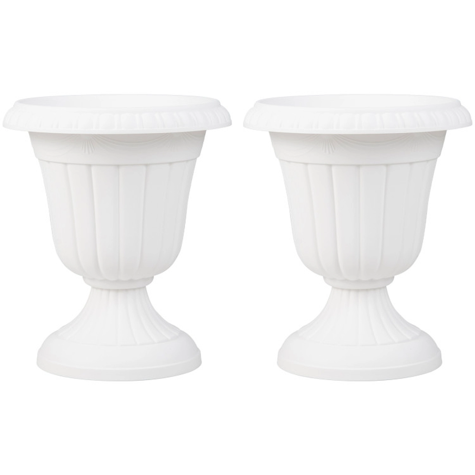SUGIFT Set of 2 18.5-in Tall Weatherproof PP Vintage Urn Planters with Pedestal Base and Pre-marked Drain Hole