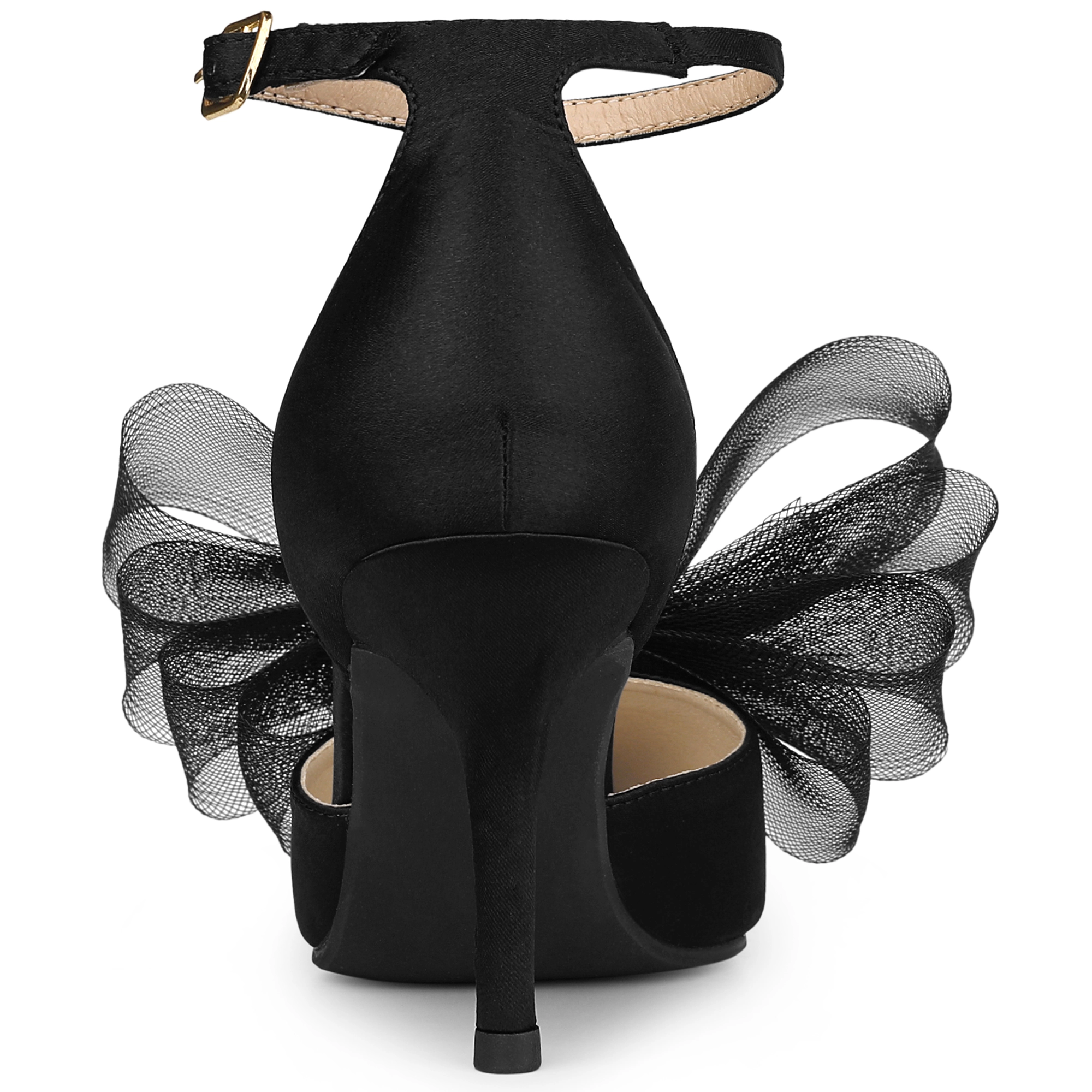 BLISSFUL STEP Women Pointed Toe Stiletto High Heels Bow Tie Ankle Strap Pumps