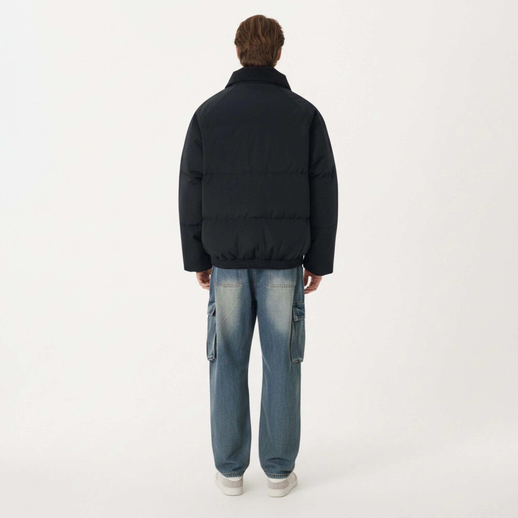 Anna-Kaci Men's Quilted Puffer Jacket with Stand Collar Snap Front and Ribbed Hem