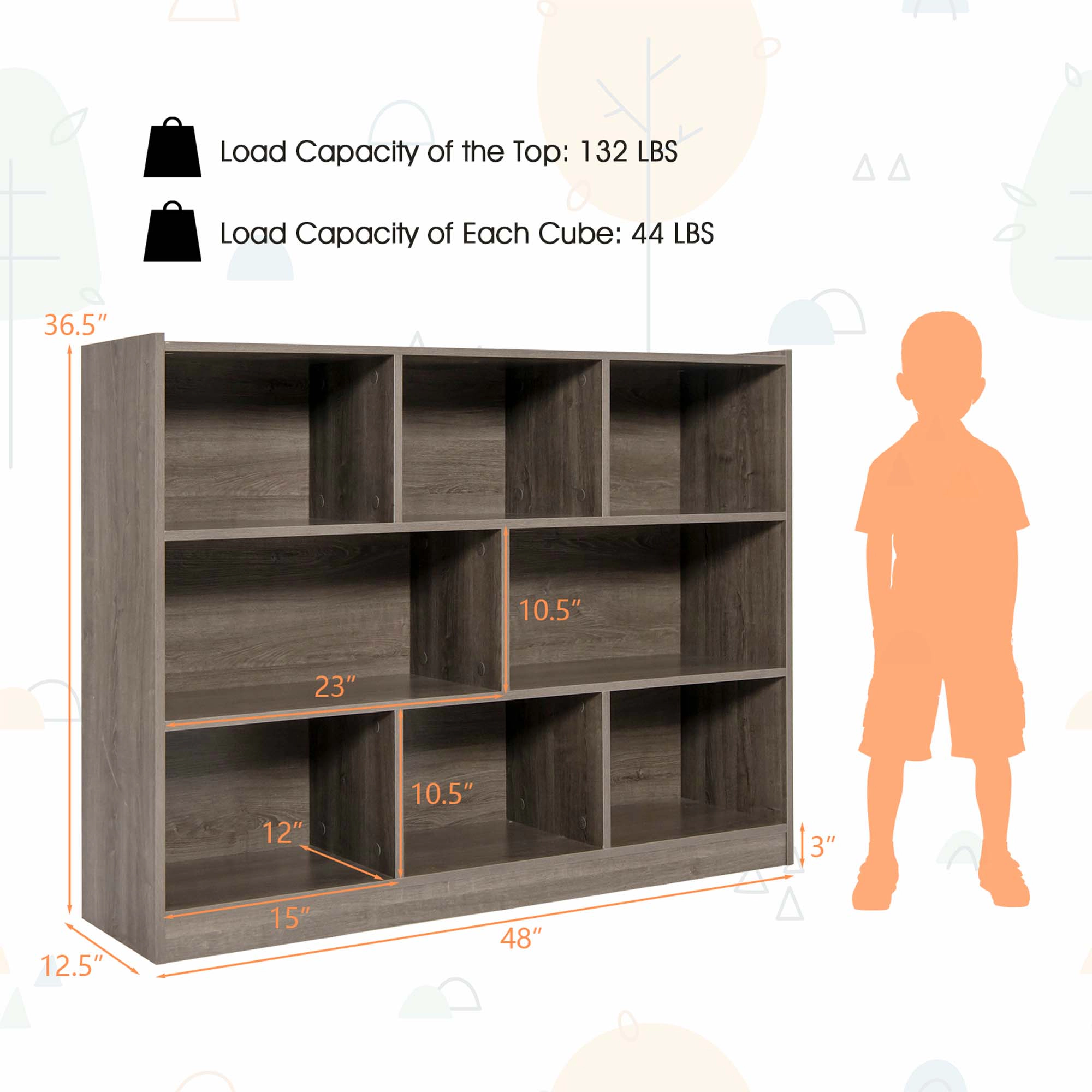 Costway 3-tier Open Bookcase 8-Cube Bookshelf Storage Display Cabinet French Oak Yellow