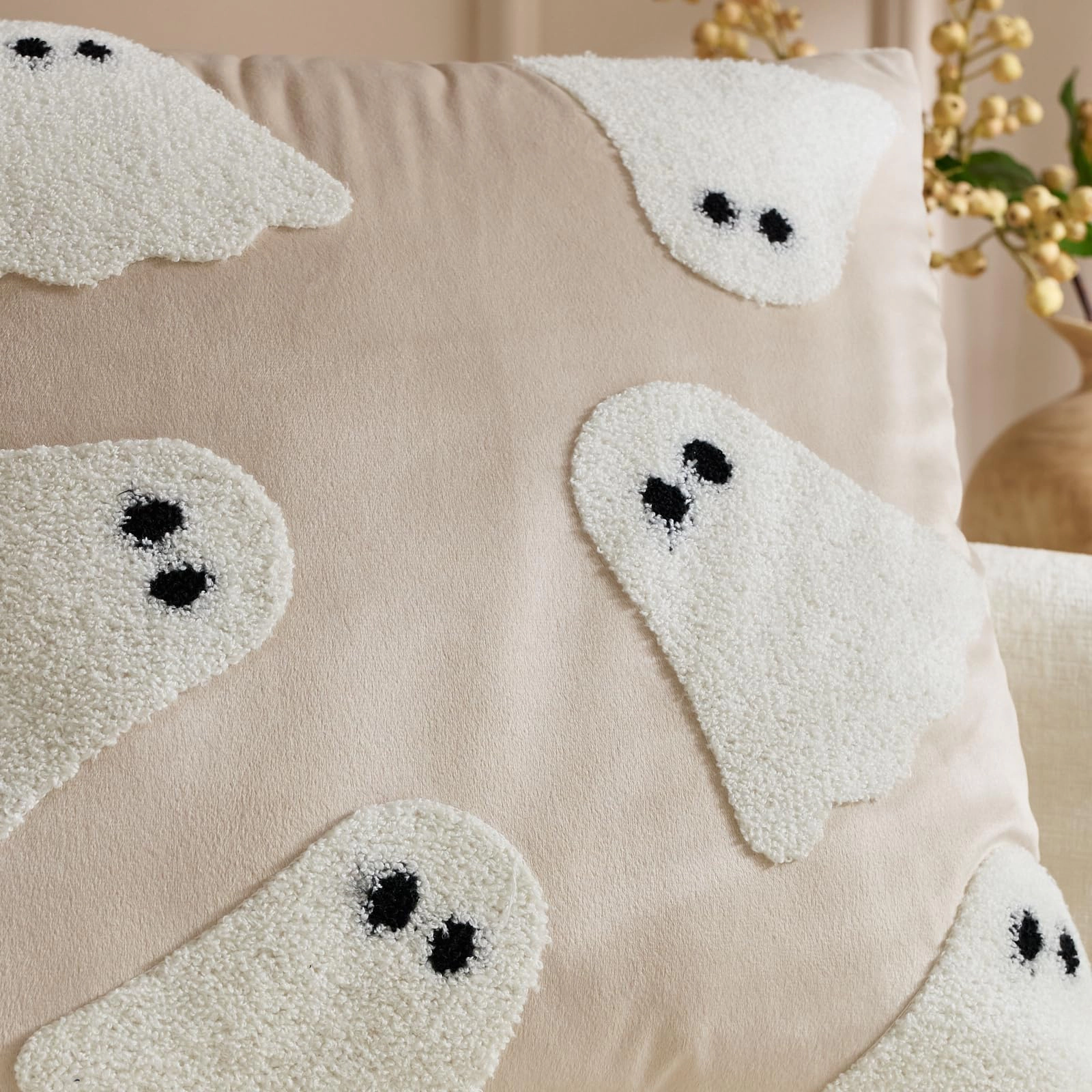 WZK Set of 2 Embroidery Ghost Indoor Outdoor Throw Pillow Covers