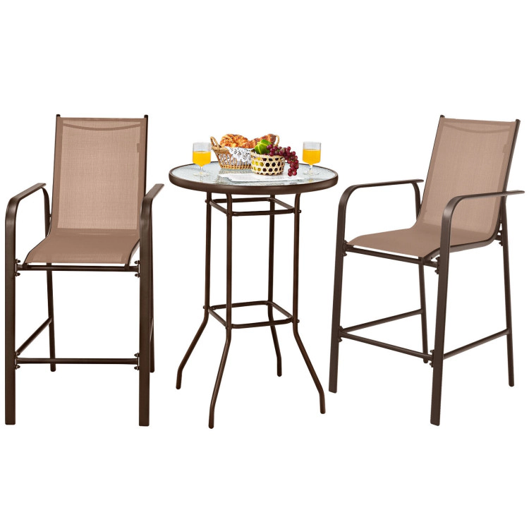 Hivvago 3 Pieces Outdoor Patio Bar Table Stool Set