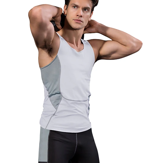 Anna-Kaci Men's Sleeveless Compression Tank Top with Mesh Panels and Stretch Moisture-Wicking Fabric