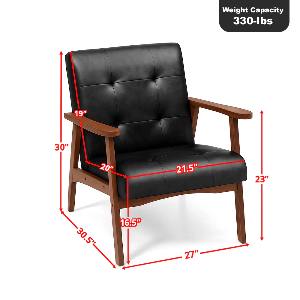Hivvago Mid-Century Leather Upholstered Accent Chair with Solid Rubber Wood Frame