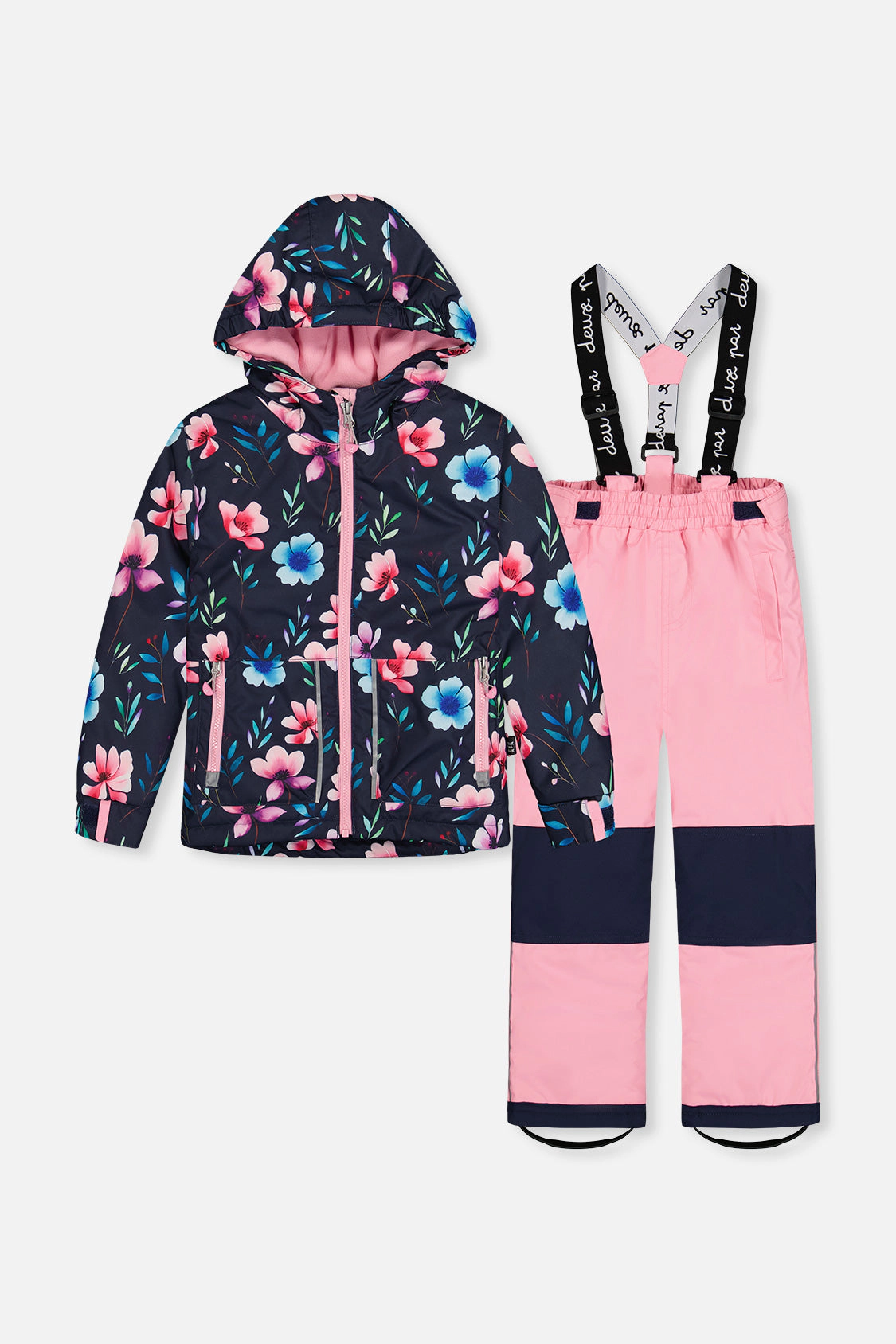 Deux par Girls Floral Print Lightweight Two Piece Chill Snowsuit with Hooded Jacket and Snow Pants