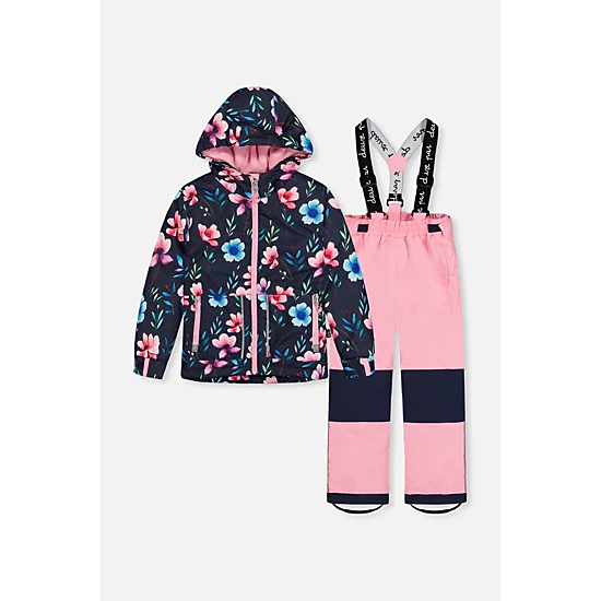 Deux par Deux Girls Floral Print Lightweight Two Piece Chill Snowsuit with Hooded Jacket and Snow Pants