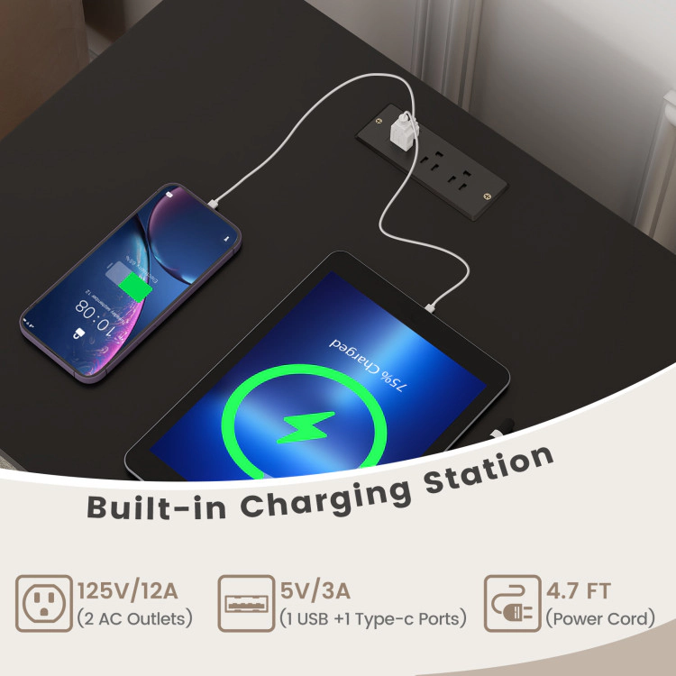 Hivvago Turntable Stand with Vinyl Record Storage and Built-in Charging Ports