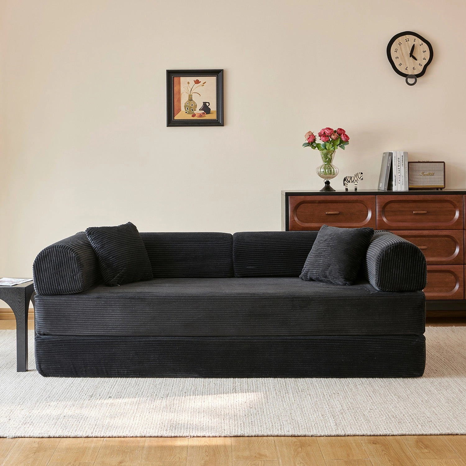 GBruno 3-Seat Convertible Corduroy Floor Sofa Bed