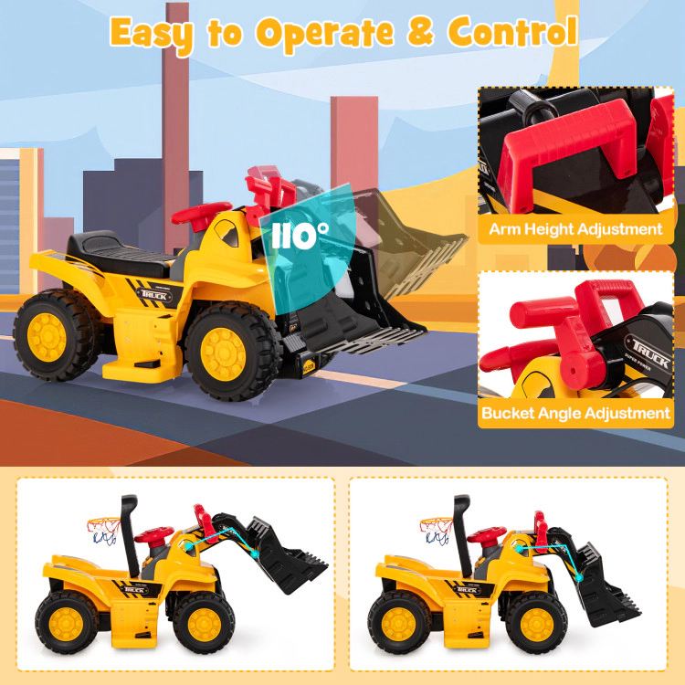 Hivvago 6V Kids Ride On Bulldozer With Folding Basketball Hoop And Balls