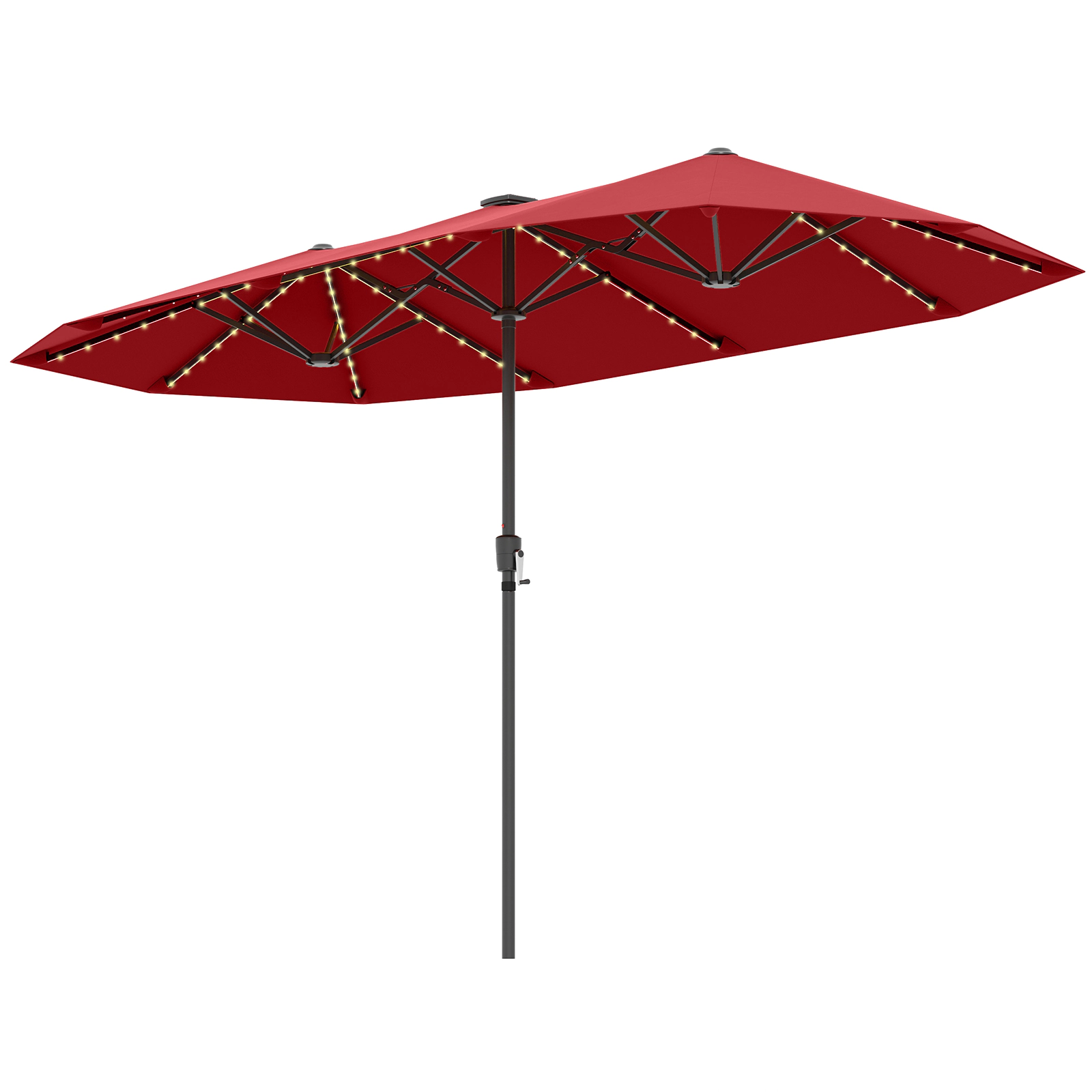 SUGIFT Red 108 Solar LED Lights and Crank Handle 13 FT Large Double-Sided Patio Umbrella