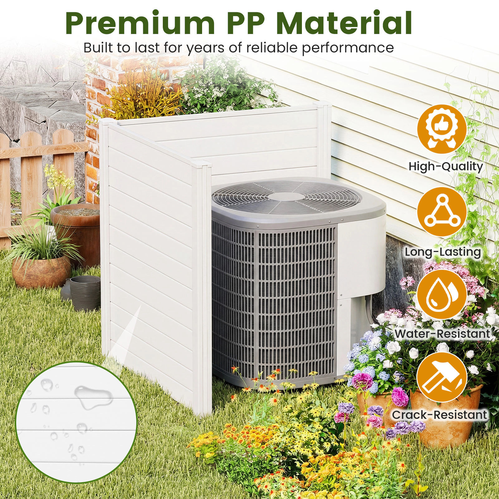 SUGIFT Freestanding Air Conditioner Privacy Fence with Metal Ground Stakes White/Black