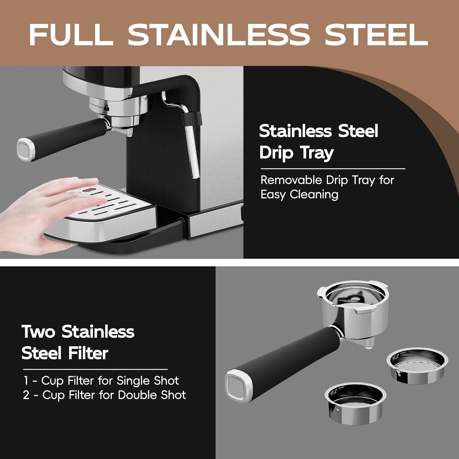WHALL - 20 Bar Touchscreen Espresso Machine，Espresso Coffee Maker with Milk Frother Steam Wand