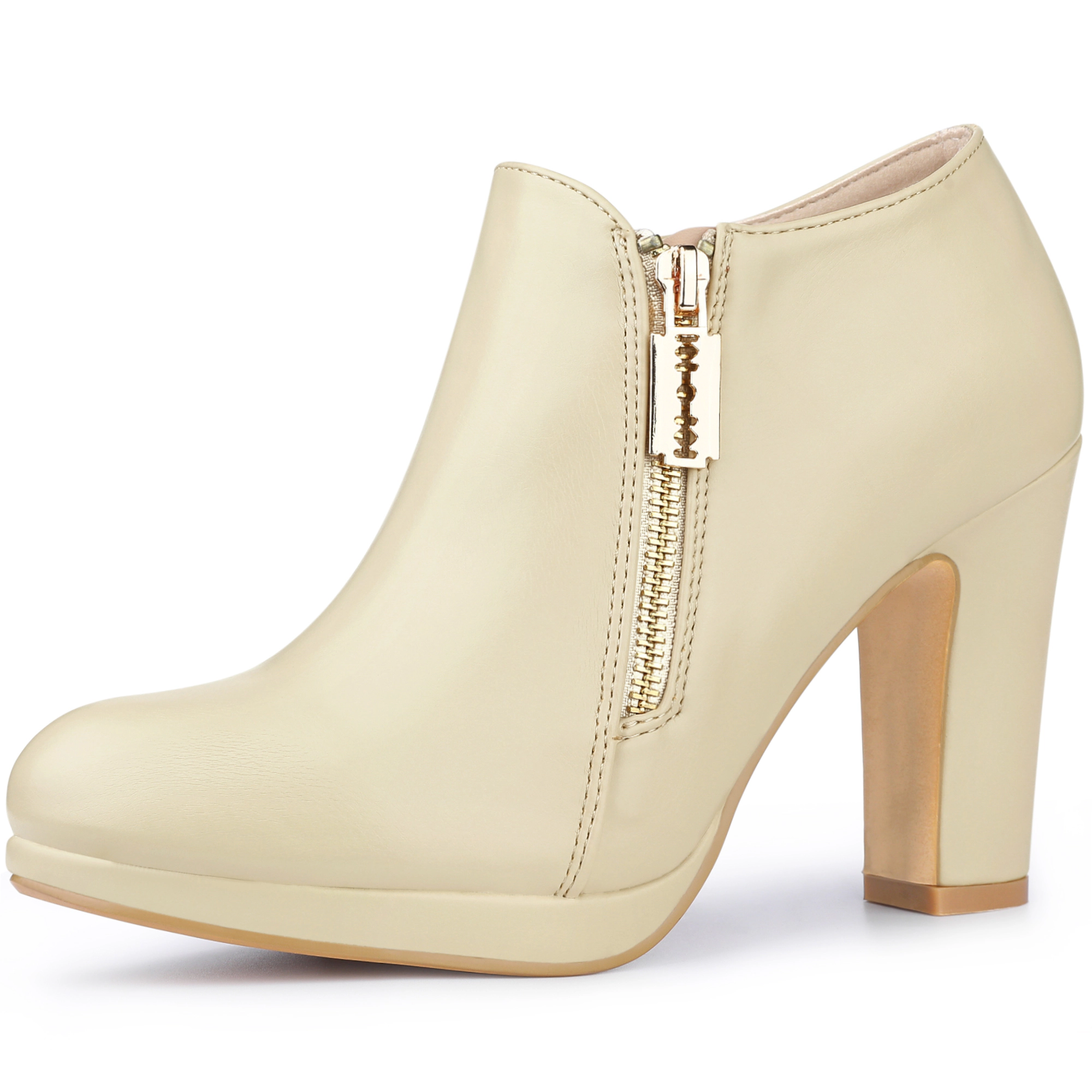 BLISSFUL STEP Women's Platform Round Toe Chunky Heels Ankle Booties