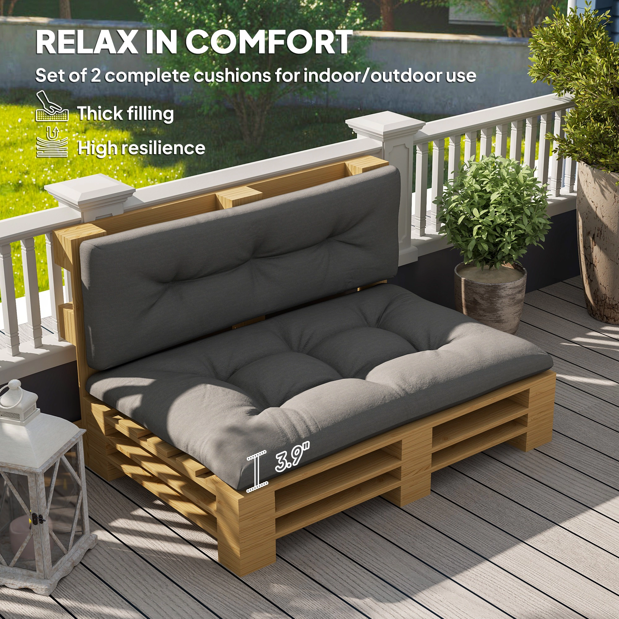 HONGGE 2 Seater Pallet Cushions Outdoor 3.9" Thick Replacement - Tufted Design for Garden Patio