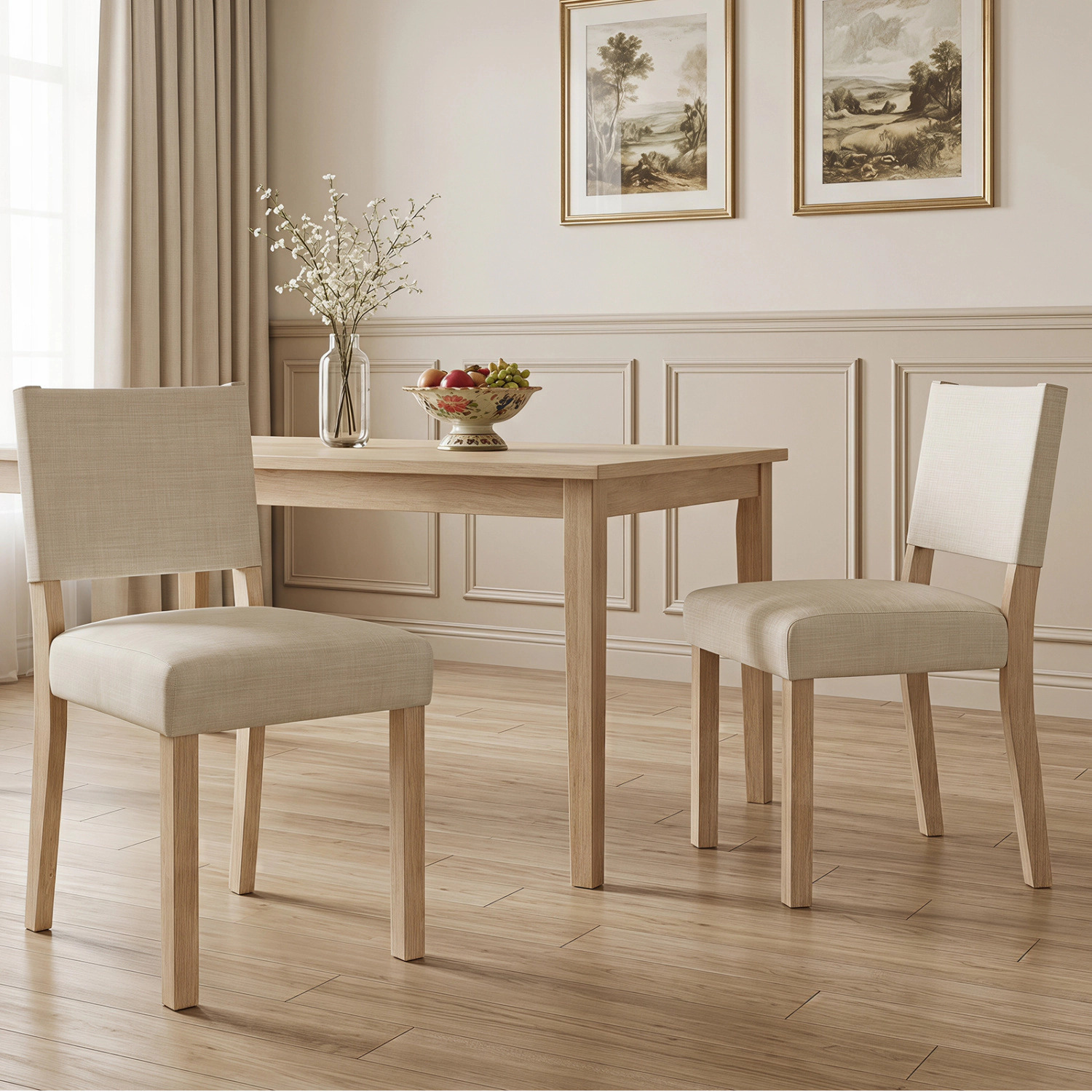 LJG Upholstered Dining Chairs with Solid Rubber Wood Legs Set of