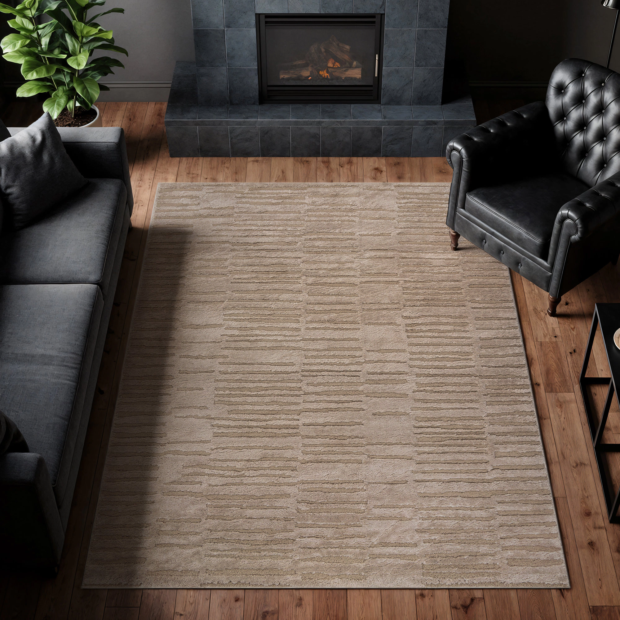 World Rug Gallery Horizontal Dash Soft Shag High-Low Indoor Area