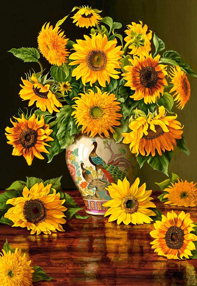CASTORLAND 1000 Piece Jigsaw Puzzle, Sunflowers in a Peacock Vase, Ch. Pierce, Flower and plants, Painting, C-103843-2