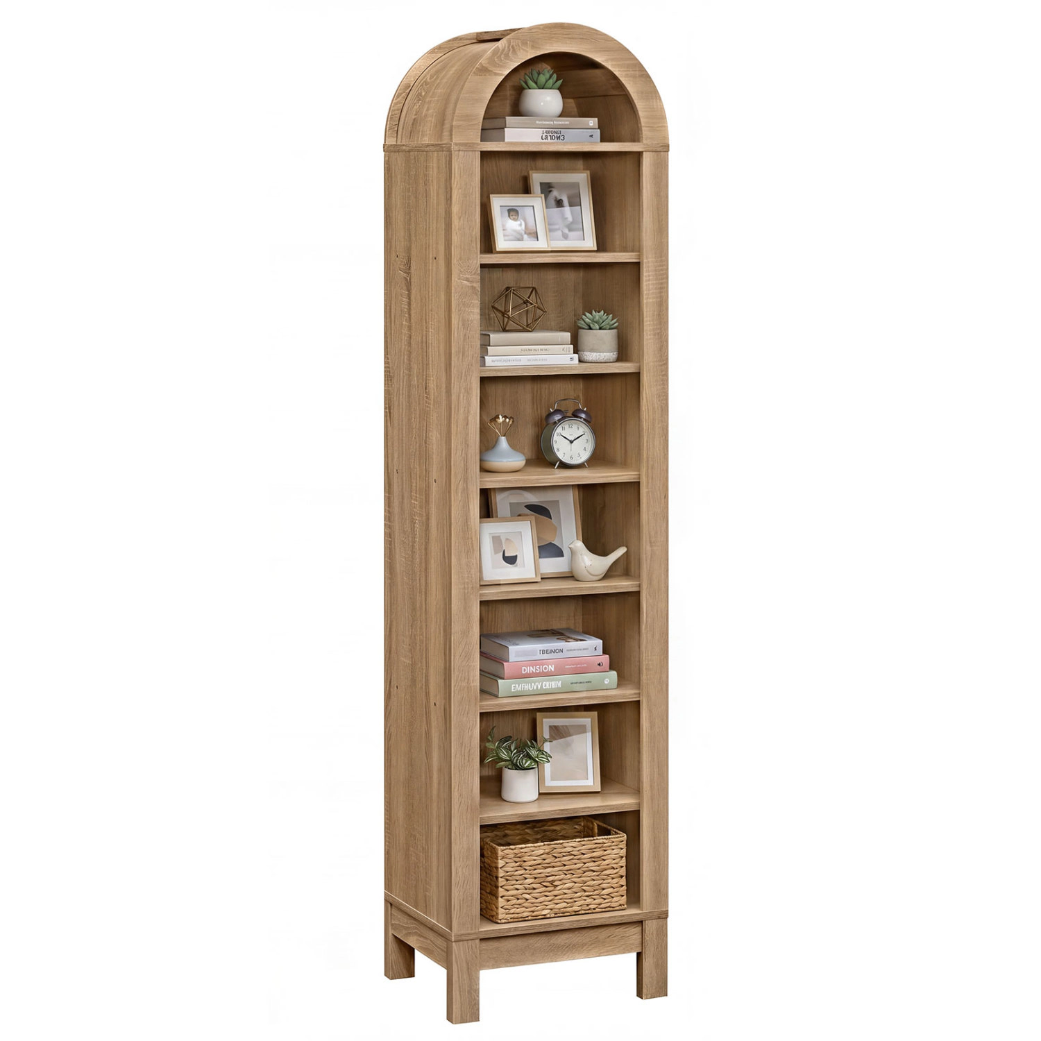 LJG 8-Tier Modern Arch Bookshelf with 3 Adjustable Shelves