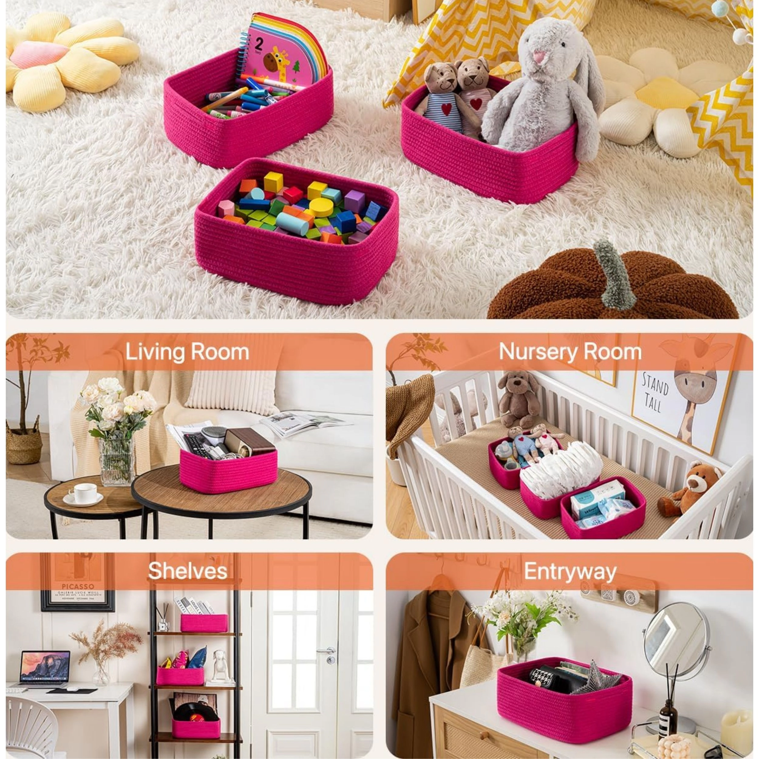 Stock Preferred Pack of 3 Small Woven Storage Baskets 12 x 8 4.5 Inch