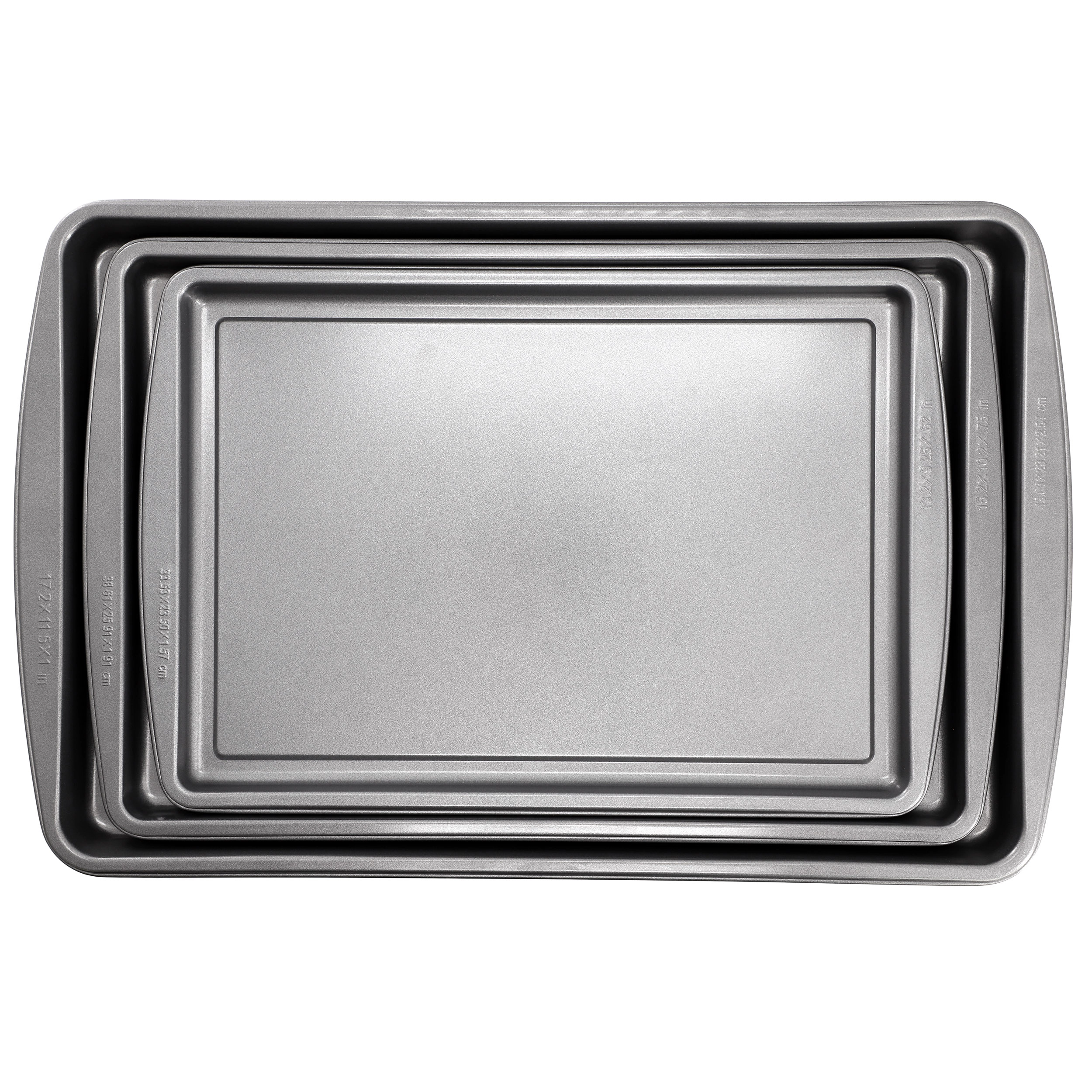 Gibson Home Love To Bake Nonstick Steel Jelly Roll 3 Piece Baking Sheet Set in Gray