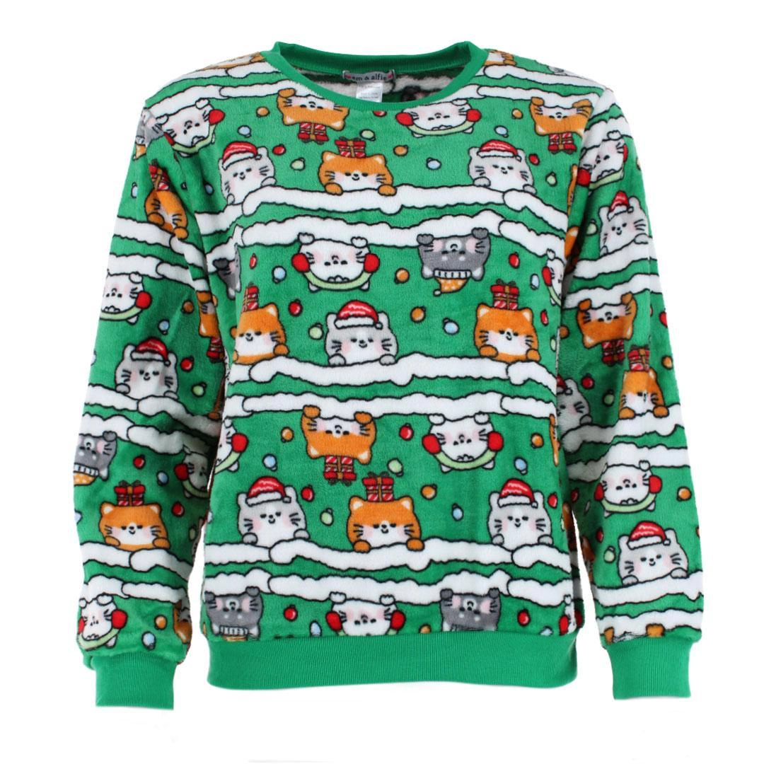 em & alfie Women's Christmas Kitty Plush Folded Gift Pajama Set