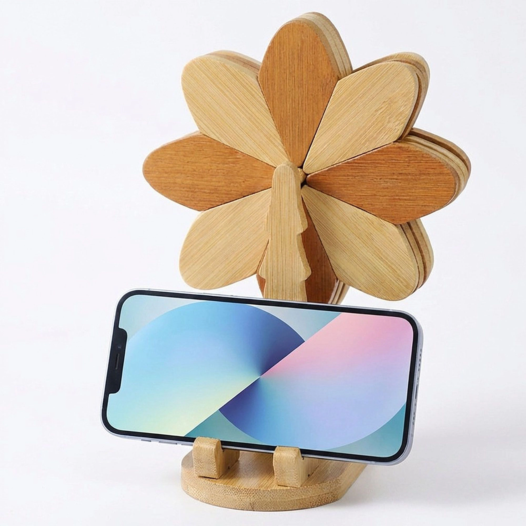 Alilang Unisex Wooden Flower Folding Coaster Set with Holder Stand