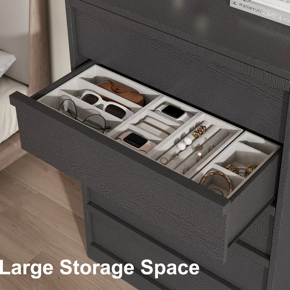 5 Drawer Modern Handleless Dresser, 43" Tall Wooden Storage Organizer for Bedroom Living Room Nursery