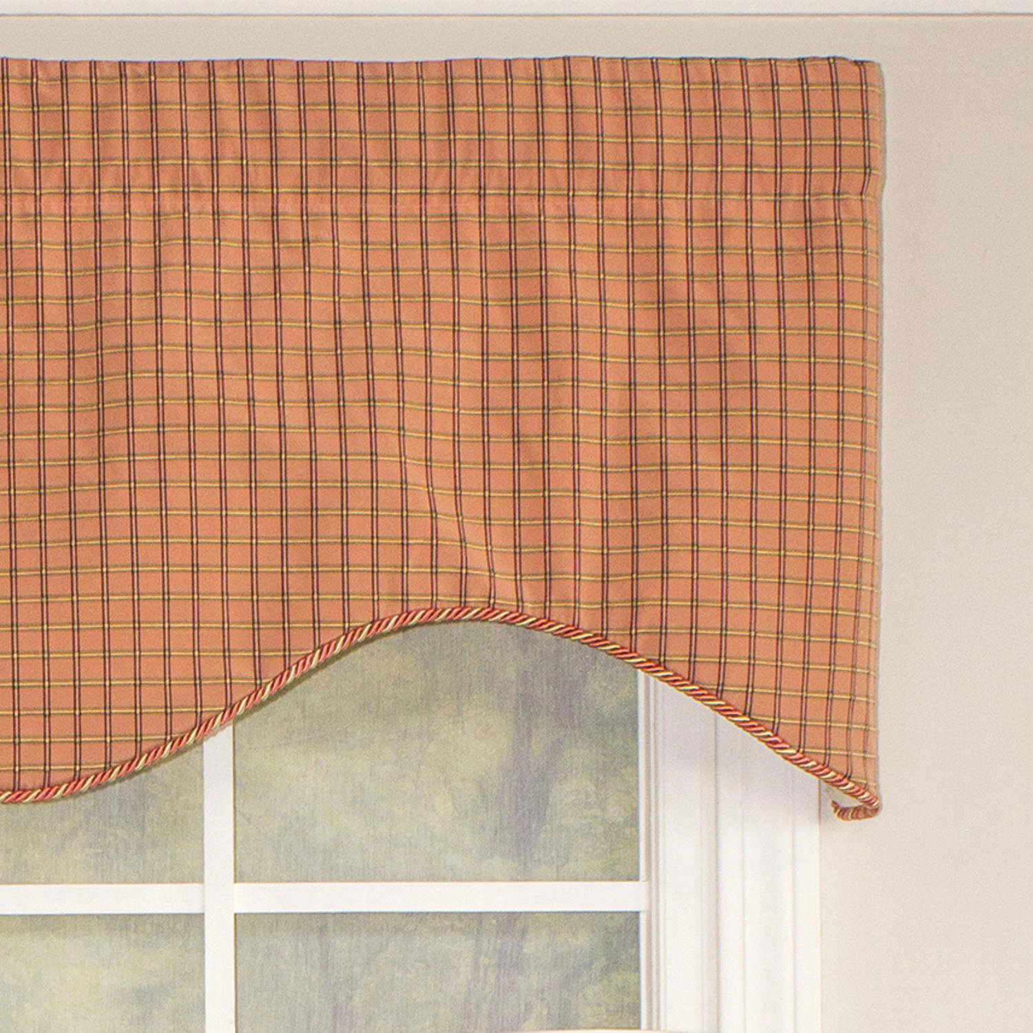 RLF Home Common Check Corded Cornice 100% Cotton Lined 3" Rod Pocket Window Valance 50" x 17" Candy