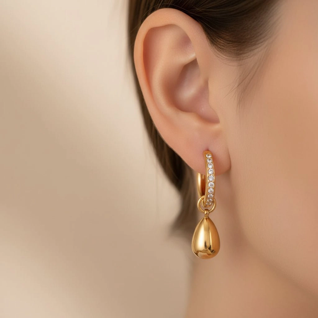 DressAtR Women's Crystal Gold Plated Drop Earrings