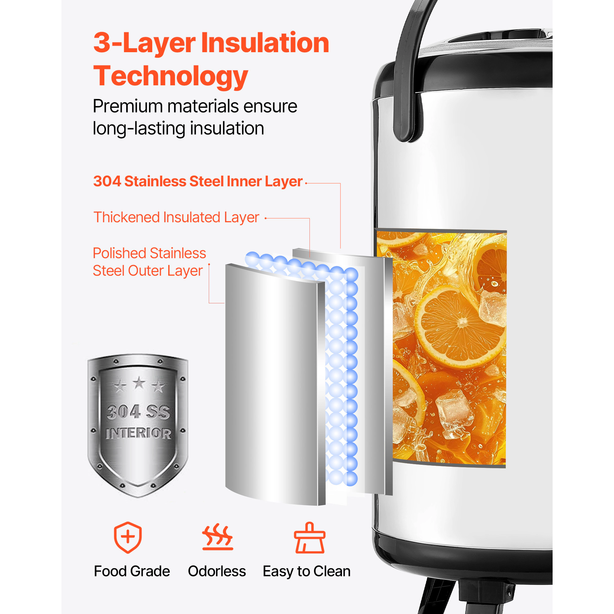 HONGGE Insulated Beverage Dispenser / Stainless Steel Thermal Drink Server with Spigot & Temp Display Suitable for Hot