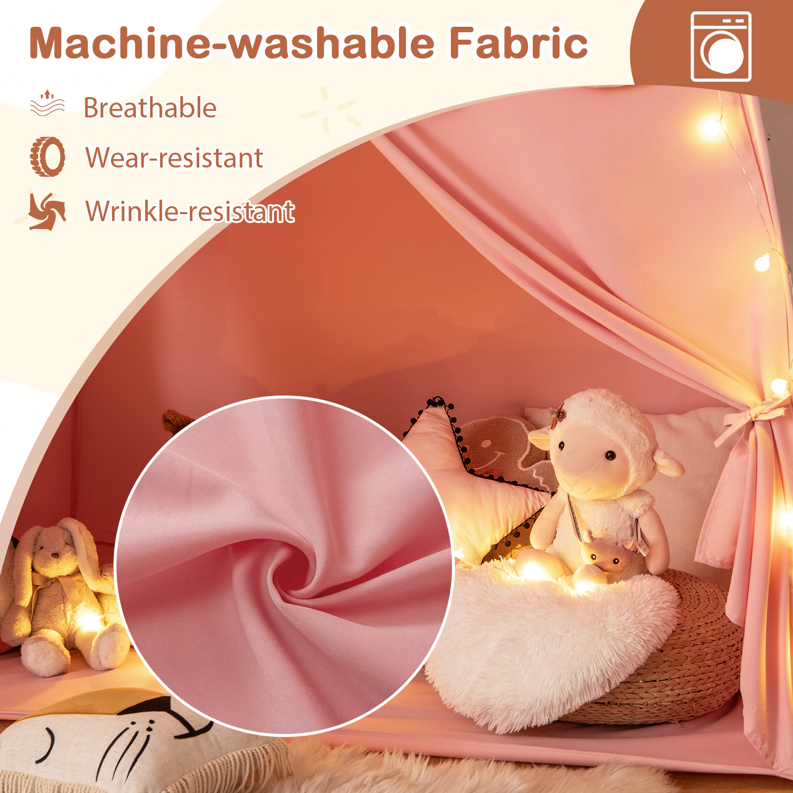 Extra Large Kids Play Tent and Bed Tent for Beds Up to 54-in Wide Pink Boho Playhouse