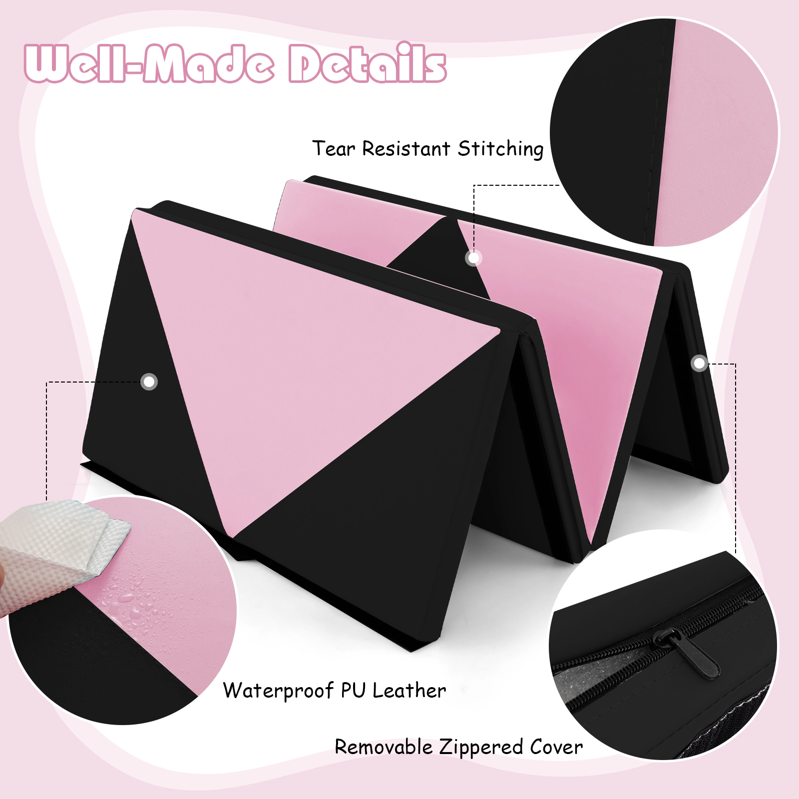 SUGIFT Black 4-Panel Folding Gymnastics Tumbling Mat with Hook and Loop Fasteners 8-ft W 4-ft D 2-in H