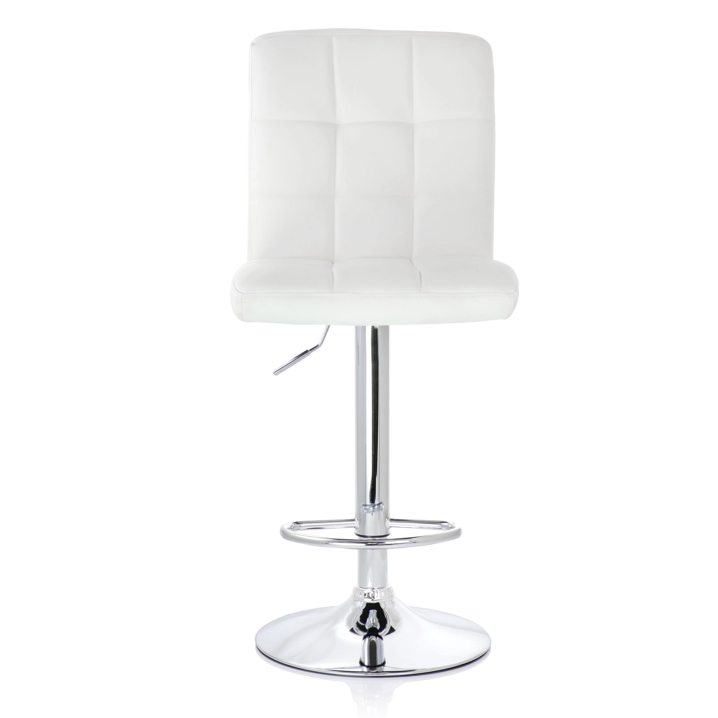 Elama 2 Piece Square Tufted Faux Leather Adjustable Bar Stool in White with Chrome Base