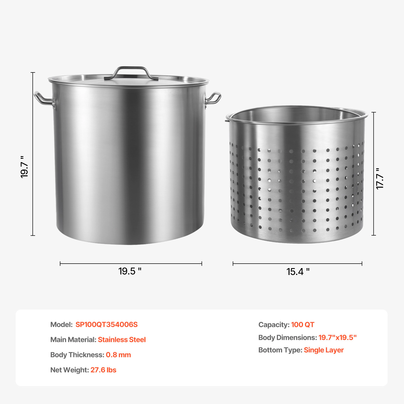HONGGE Stainless Steel Stockpot Large Cooking Pots Cookware Sauce Pot with Basket Lid and Handle Heavy Duty Commercial