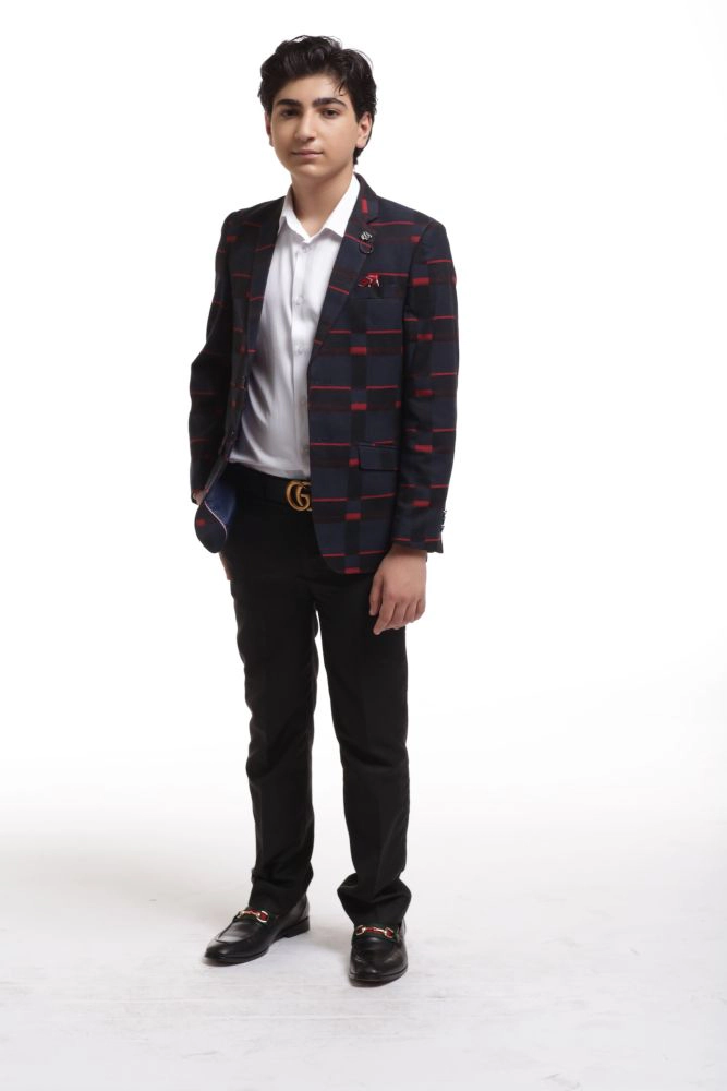 Elie Balleh Boys Slim Fit Checked Blazer